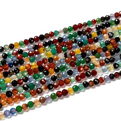 Natürliche Achat Perlen Stränge, facettiert rund, gefärbt, Mischfarbe, 3 mm, Bohrung: 0.8 mm, ca. 131 Stk. / Strang, 15.5 Zoll