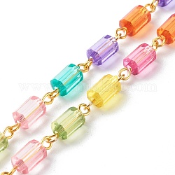 Handmade Link Chains, with Transparent Frosted Acrylic Beads, Polygon, Colorful, 8.5~9x5mm