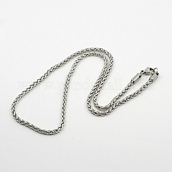 304 Stainless Steel Necklaces, Men Wheat Chain Necklace, with Lobster Claw Clasps, Stainless Steel Color, 17.7 inch(45cm), 3mm