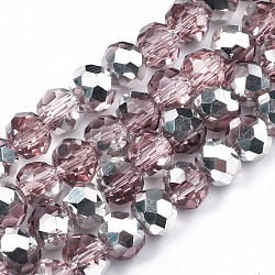 Chapelets de perles en verre électroplaqué, demi-argenté, facette, rondelle, rouge violet pâle, 6x4mm, Trou: 1mm, Environ 87~90 pcs/chapelet, 15.7 pouce