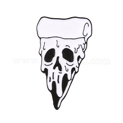Broches émaillées en alliage, pizza avec tête de mort, blanc, 33x18mm