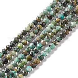 Natural African Turquoise(Jasper) Beads Strands, Faceted, Round, 4mm, Hole: 0.8mm, about 91~97pcs/strand, 15.35 inch(39cm)