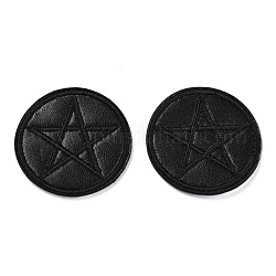 Patchs auto-adhésifs en simili cuir brodés informatisés, coller sur patch, accessoires de costumes, appliques, plat et circulaire avec étoile, noir, 42x1.5mm