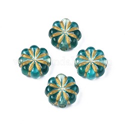 Plating Acrylic Beads, Metal Enlaced, Flower, Dark Turquoise, 14x13x6.5mm, Hole: 2.5mm, about 700pcs/500g