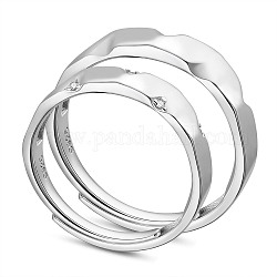 Регулируемые кольца для пары shegrace 925 из стерлингового серебра, с кубического циркония, платина, Размер 10, 20 мм, Размер 8, 18 мм, 2 шт / комплект