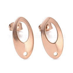 Accessoires de puces d'oreilles en 304 acier inoxydable, avec boucle, courbé, ovale, or rose, 18x9.50x1.30mm, Trou: 1.50 mm