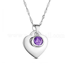 Ожерелье shegrace 925 из стерлингового серебра, ааа кубического циркония, Сердце с круглыми, синий фиолетовый, 17.71 дюйм