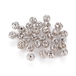 Brass Filigree Beads, Filigree Ball, Round, Platinum, 4mm, Hole: 0.6mm