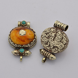Handmade Tibetan Style Oval Links, Brass Findings with Beewax, Antique Silver, 45x29x17~20mm, Hole: 4~6mm