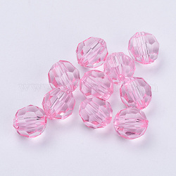 Perles en acrylique transparente, facette, ronde, rose, 14x13mm, Trou: 1.8mm