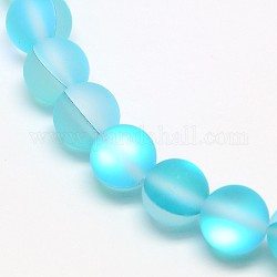Synthetical Moonstone Beads Strands, Frosted, Dyed, Round, Cyan, 8mm, Hole: 1mm, about 47pcs/strand, 15.5 inch