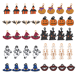 CHGCRAFT 40Pcs 10Styles Halloween Theme Alloy Enamel Pendants Ghost House Bat Skeleton for Bracelets Necklace Making, Mixed Color