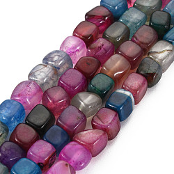 Chapelets de perles d'agate naturelle, teints et chauffée, cube, vieille rose, 5~8x4~8x4~6mm, Trou: 1.2mm, Environ 50 pcs/chapelet, 14.76 pouce (37.5 cm)