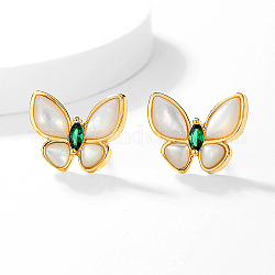 Orecchini a bottone con farfalla in conchiglia naturale da donna, orecchini in ottone, oro, 16x16mm