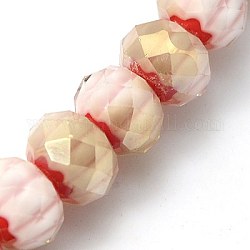 Handmade Millefiori Glass Beads Strands, Faceted, Rondelle, Pink, 8x6mm, Hole: 1mm