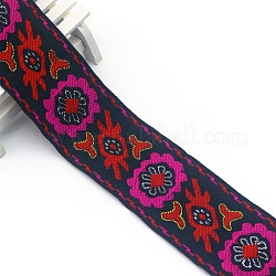 Flat Ethnic Style Embroidery Polyester Ribbons, Jacquard Ribbon, Garment Accessories, Deep Pink, 2 inch(50mm), about 7.66 Yards(7m)/pc
