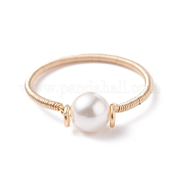 Bague perle coquillage, bagues en fil de cuivre écologiques pour femmes, or clair, blanc, nous taille 7 3/4 (17.9mm)
