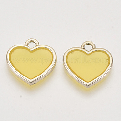 Epoxy Resin Pendants, with Light Gold Alloy Open Back Settings, Heart, Gold, 16.5x16x2mm, Hole: 2mm