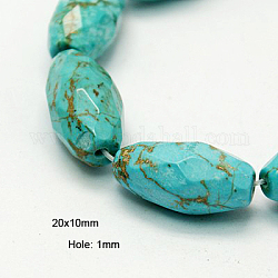Chapelets de perles en howlite naturelle, teints et chauffée, facette, riz, turquoise, 20x10mm, Trou: 1mm