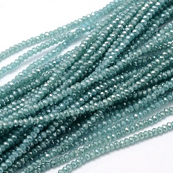 Faceted Rondelle Full Rainbow Plated Electroplate Glass Beads Strands, Pale Turquoise, 2.8~3x2mm, Hole: 0.8mm, about 200pcs/strand, 15.1 inch