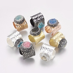 Медные кольца, с полимерной глиной сорт горный хрусталь и натуральный дружий агат, окрашенные, регулируемый, плоско-круглые, разноцветные, 17~18 мм