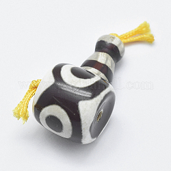Natürlicher Dzi-Achat, 3 Loch Guru Perlen, T-Perlen gebohrt, für buddhistische Schmuck machen, Weizen, 27x14x13 mm, Bohrung: 2 mm