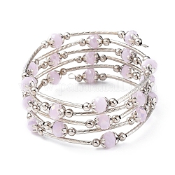 Mode Glasperlen wickeln Armbänder, 5 Schleifen, Messingrohr mit Perlen, Eisen-Perlen, Alu-Wulstkappen und Stahl-Speicherdraht, Navajo weiß, 2-1/8 Zoll (5.5 cm)