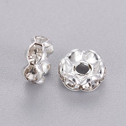 Entrepieza de abalorios de Diamante de imitación, Grado A, latón, rerondana plana, color plateado, Tamaño: aproximamente 6 mm de diámetro, agujero: 1 mm