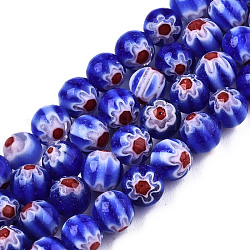 Chapelets de perles rondes de millefiori en verre, bleu royal, 6mm, Trou: 1mm, Environ 67 pcs/chapelet, 14.7 pouce