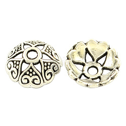 Tibetan Style Alloy Bead Caps, Half Round with Heart Petal, Cadmium Free & Lead Free, Antique Silver, 8x3mm, Hole: 1mm
