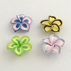 Handmade Polymer Clay Flower Beads, Plumeria, Mixed Color, 30~30x8~9mm, Hole: 1.5mm