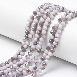 Electroplate Opaque Glass Beads Strands, Half Purple Plated, Faceted, Rondelle, Antique White, 6x5mm, Hole: 1mm, about 92~94pcs/strand, 17~17.5 inch(42.5~43.75cm)