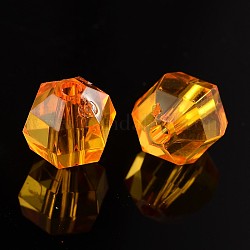 Transparent Acrylic Beads, Faceted Round, Orange, about 8mm long, 8.5mm wide, 7mm thick, hole: 1.5mm, about 1650pcs/500g