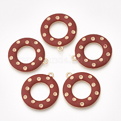 Glatte Oberfläche Legierung Anhänger Strass Fassungen, mit Emaille, Donut, mattgoldene Farbe, rot, für 2 mm Strass, 31x28x3 mm, Bohrung: 1.8 mm