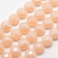 Abalorios de vidrio electroplate hebras, lustre de la perla chapado, facetas, plano y redondo, blanco navajo, 14x10mm, agujero: 1 mm, aproximamente 22 pcs / cadena, 11.8 pulgada