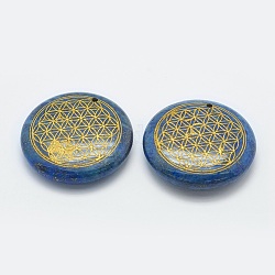 Lapis lazuli naturale ciondoli, round piatto con seme di vita / geometria sacra, 39x9.5mm, Foro: 1.5 mm