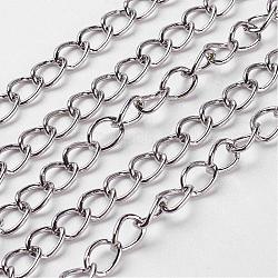 Iron Chains, Unwelded, Twisted Chains, Unwelded, Oval, with Spool, Lead Free & Nickel Free, Platinum, 8x6x1mm