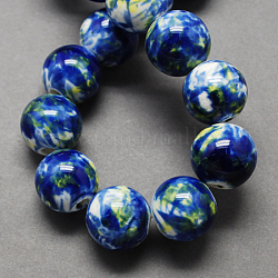 Manuell Porzellan Perlen, Runde, Blau, 8 mm, Bohrung: 2 mm