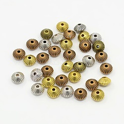 Perles d'espacement ondulées bicône en alliage de style tibétain de couleur mélangée, sans cadmium et sans plomb, 7.8x5.5mm, Trou: 1mm, environ 250 pcs/200 g