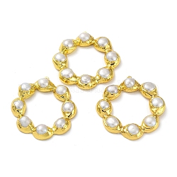 Perle naturali grandi ciondoli, ciondoli ad anello rotondo con accessori in ottone placcato a cremagliera, placcato di lunga durata, oro, 48~52x46~49x7.5~8mm, Foro: 1.5 mm
