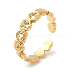 304 Stainless Steel Hollow Heart Open Cuff Rings for Women, Real 18K Gold Plated, US Size 7(17.3mm)