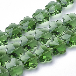 Transparente Glasperlen, facettiert, Pflaumenblüte, grün, 10x10x7 mm, Bohrung: 1 mm