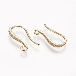 Brass Micro Pave Cubic Zirconia Earring Hooks, with Horizontal Loop, Long-Lasting Plated, Real 18K Gold Plated, 18.6x10.26x2mm, 12 Gauge, Hole: 1.6mm