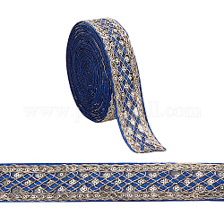 Ruban polyester motif losange avec paillette, ruban jacquard, ruban tyrolien, accessoires de vêtement, bleu, 1-5/8 pouce (40~41 mm)