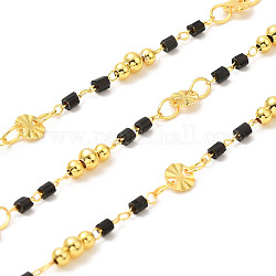 Handgefertigte Perlenketten aus Messing, mit Glasperlen, mit Spule, ungeschweißte, echtes 18k vergoldet, Schwarz, 0.5~7x2~4 mm, ca. 32.81 Fuß (10m)/Rolle