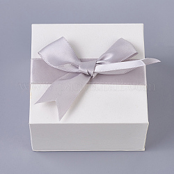 Cajas de joyería de cartón, cuadrado, con la esponja, terciopelo y lazo bowknot, blanco, 7.6x7.6x4.3 cm