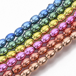 Electroplated Non-magnetic Synthetic Hematite Beads Strands, Oval, Mixed Color, 6x4mm, Hole: 1mm, about  71~72pcs/Strand, 15.75 inch(40cm)