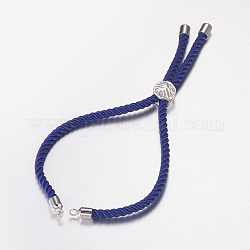 Nylon Twisted Cord Armband machen, Slider Armband machen, mit Messing-Zubehör, Baum des Lebens, Blau, Platin Farbe, 8-5/8 Zoll (220 mm), 3 mm, Bohrung: 2 mm