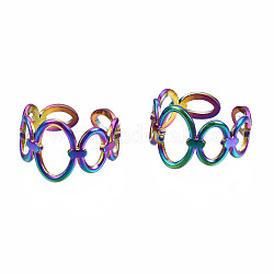 Open Oval Cuff Rings, Hollow Wide Rainbow Color 304 Stainless Steel Open Rings for Women, US Size 7(17.3mm)