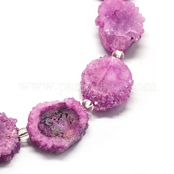 Natural Druzy Quartz Crystal Beads Strands, Solar Quartz, Dyed, Nuggets, Violet, 14~22x13~20x4~6mm, Hole: 1.5~2mm, about 9~12pcs/strand, 7.7~7.9 inch(19.5~20cm)